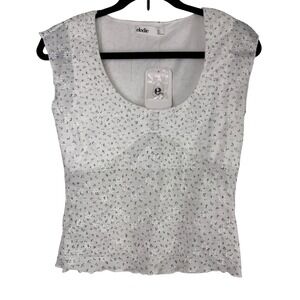 Elodie Floral Button Front Top White Cap Sleeve Cottagecore New L NWT